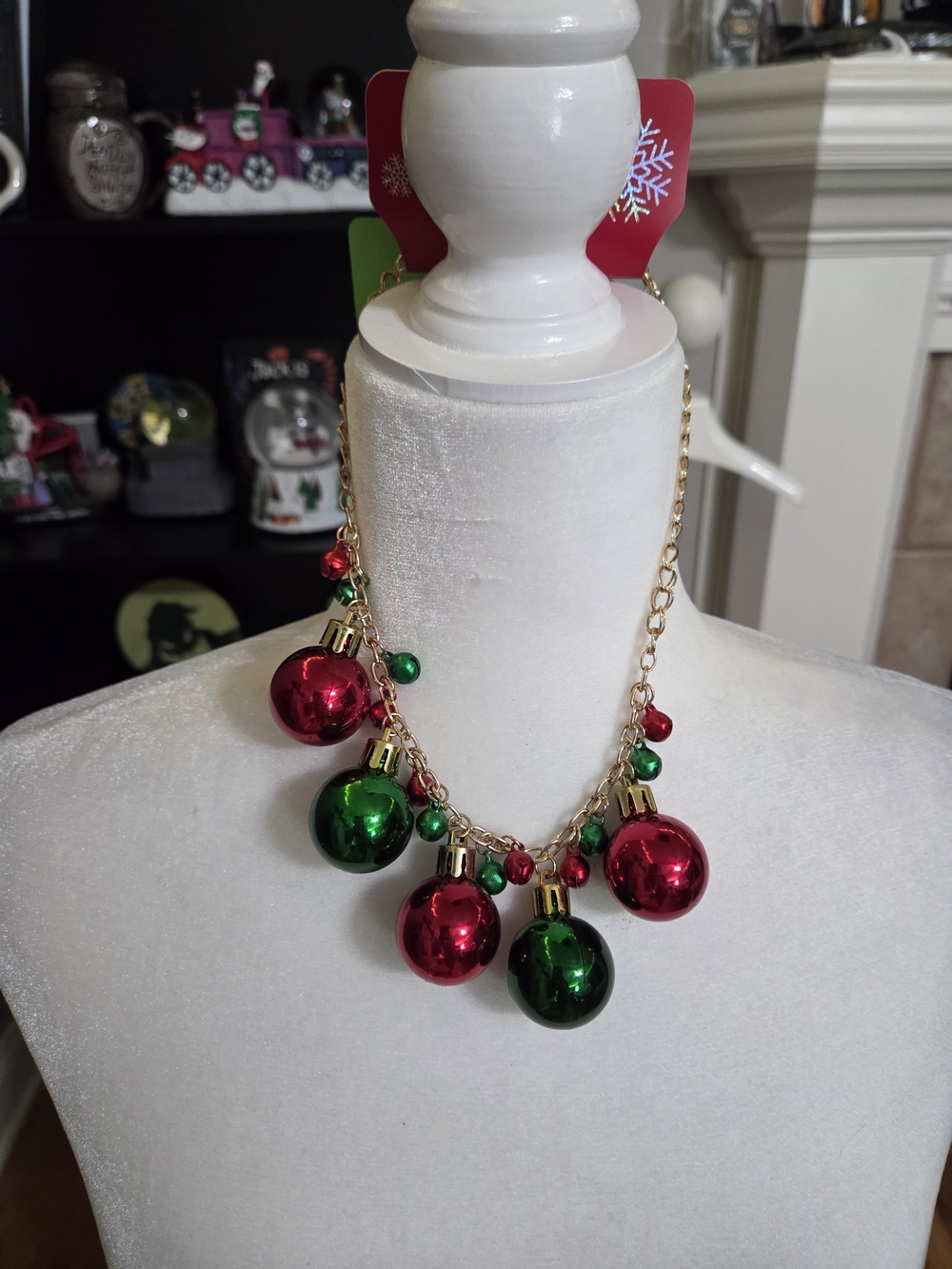 Kohl's Gold  Necklace with Red & Green Ornament Charms